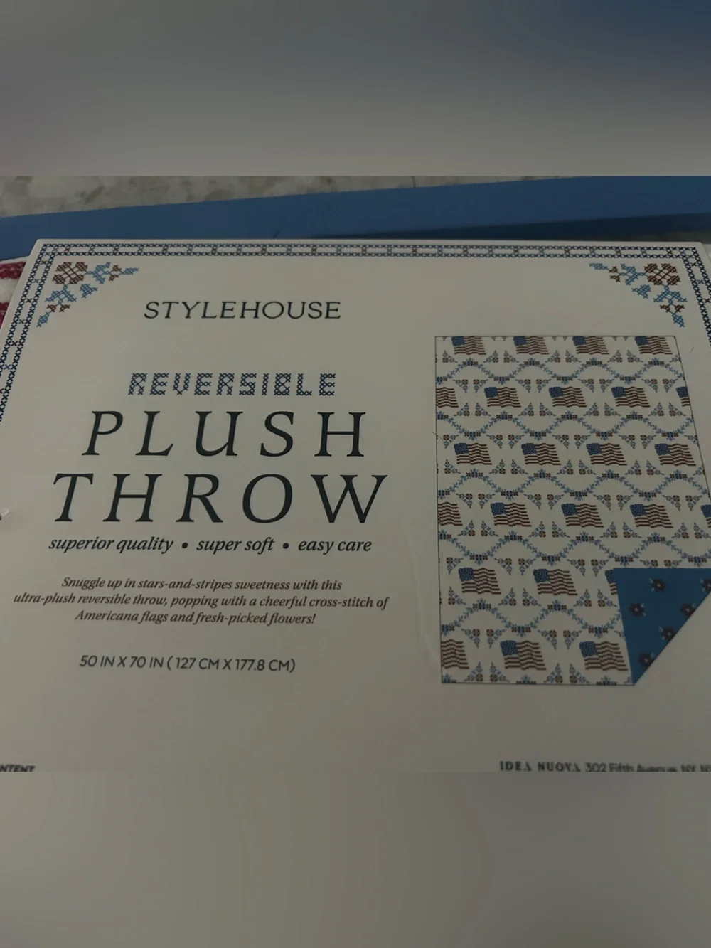 “New” STYLEHOUSE Reversible Plush Throw Blanket - Patriotic Red, White & Blue